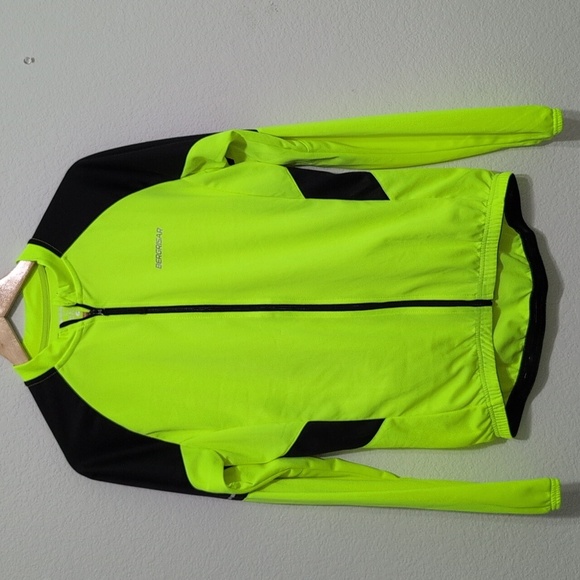 Bergrisar Neon Yellow Men's Cycling Jacket Four Back Pocket Zip Up Medium - Picture 3 of 15